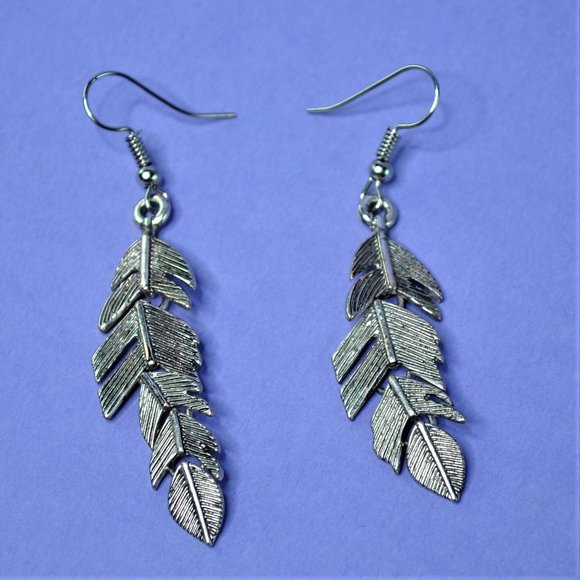 Cate & Chloe Kristina "Magnificent" Antique Silver Feather Drop Earrings - Picture 2 of 4